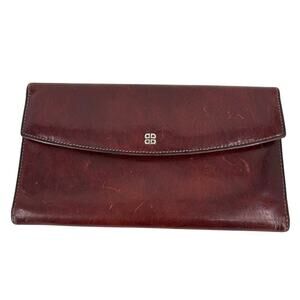 Bosca Leather Slim Bifold Wallet Mahogany Snap Close Hand Stained Hide Vintage